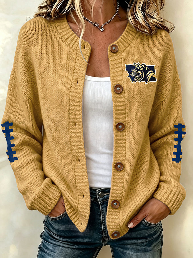 Women's Football Fans Printed Knitted Cardigan Top