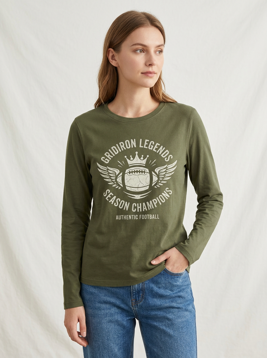 Women's Football Lover Gridiron Legends Winged Ball Printed Long Sleeve T-Shirt