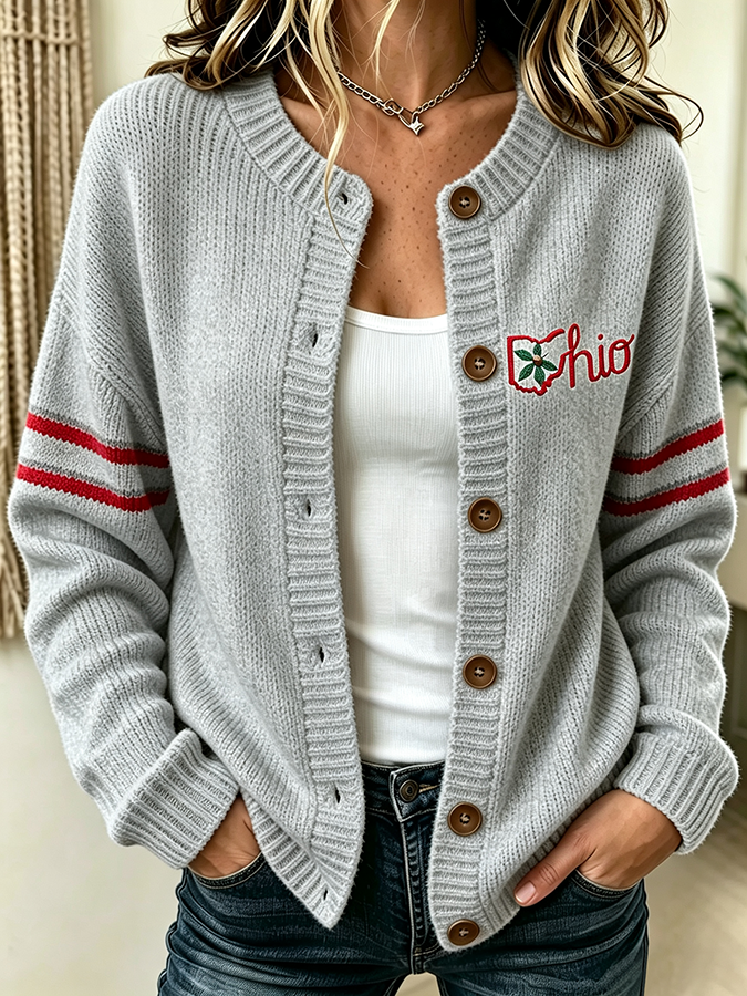 Women'S Casual Football Plant Knitted Cardigan Top