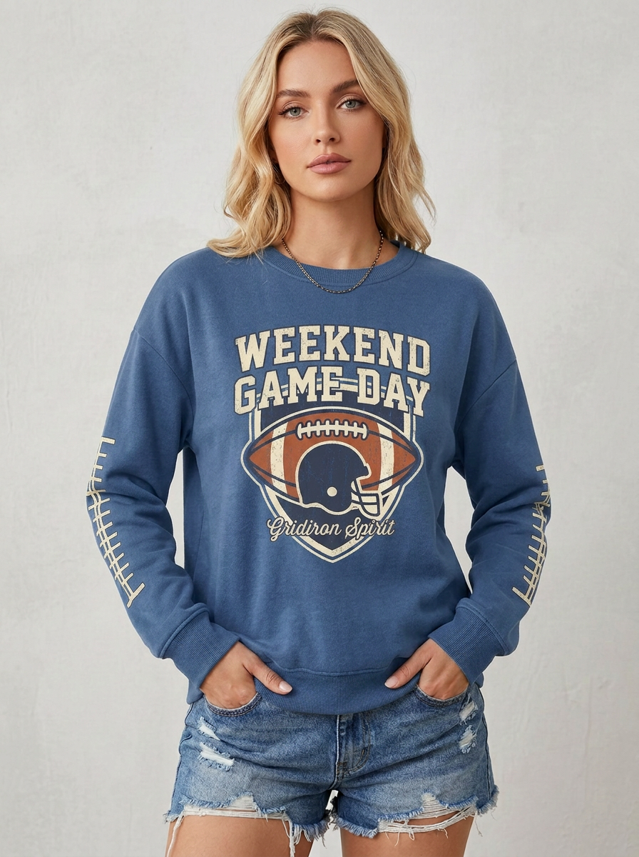 Women's Football Fan Weekend Game Day Helmet Printed Sweatshirt