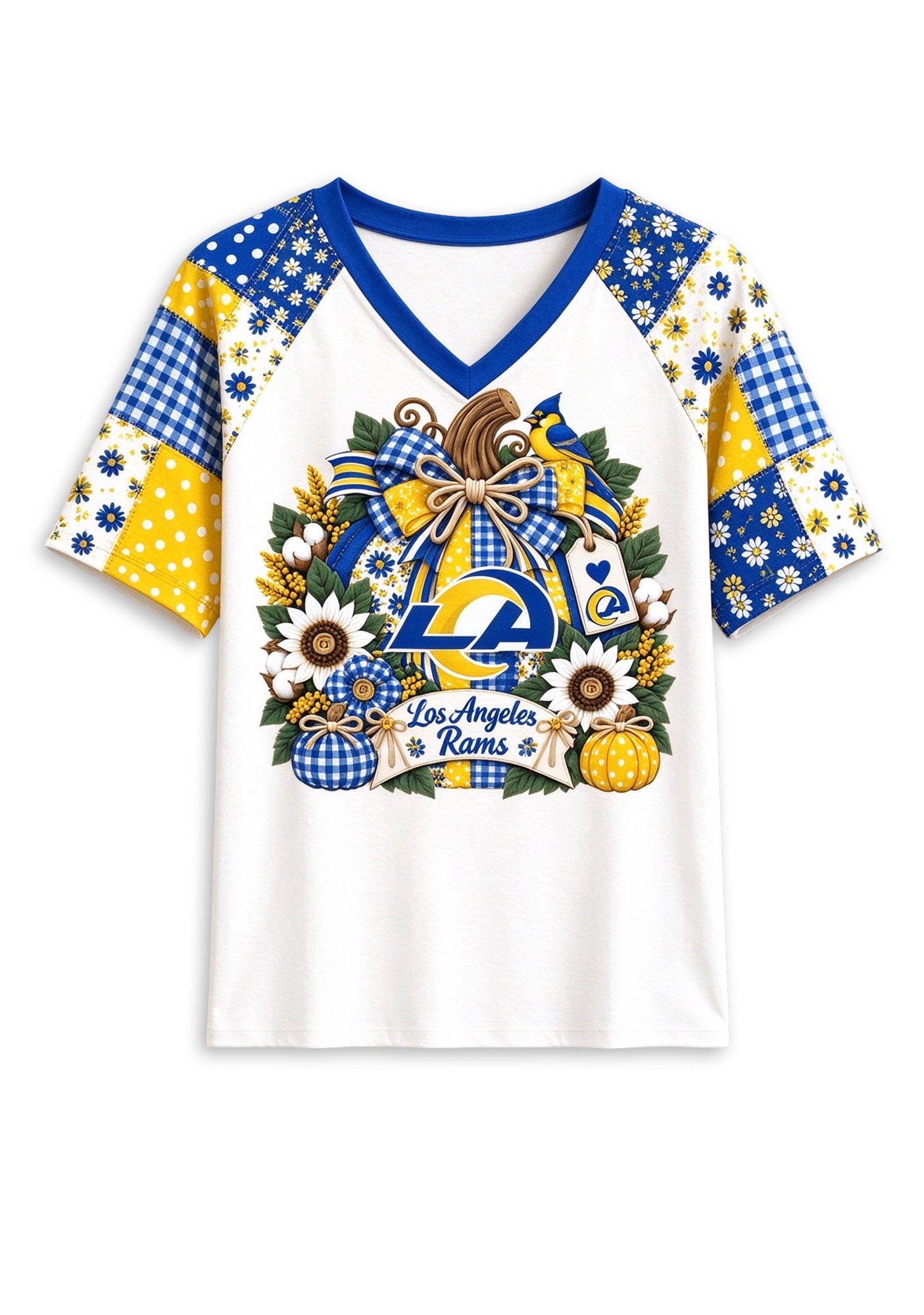 Women's Los Angeles Rams Patchwork Sleeve V-Neck Raglan T-Shirt Secondary image