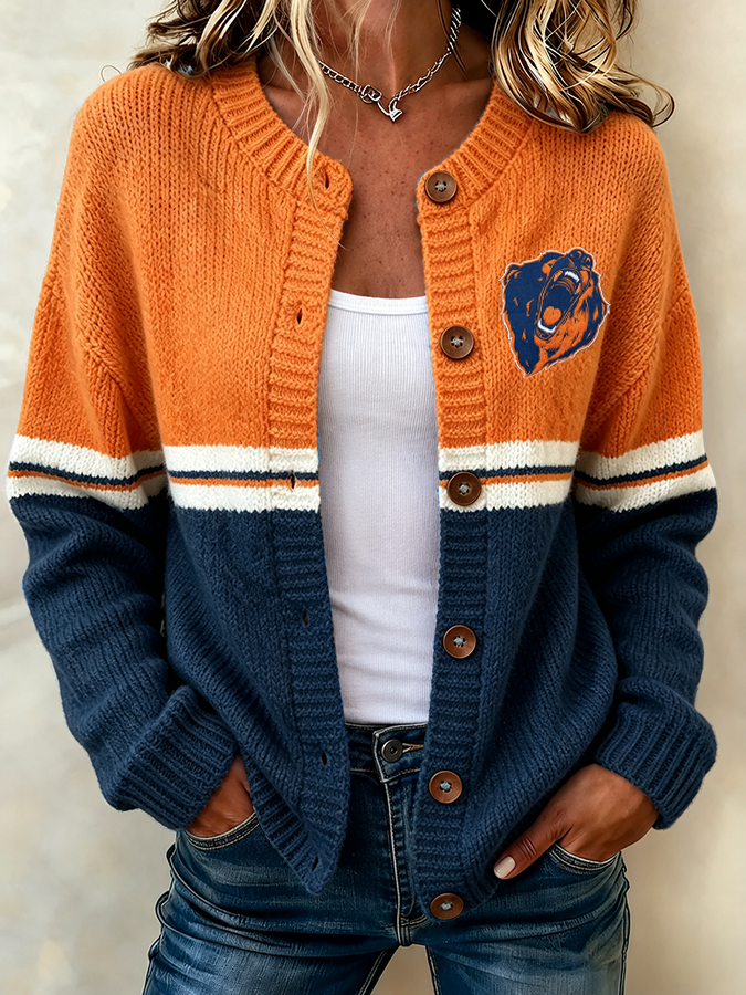 Women'S Casual Football Print Knitted Cardigan Top Main image