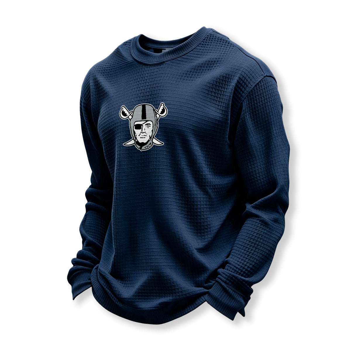Raiders Helmet Graphic Waffle Knit Crewneck Sweatshirt