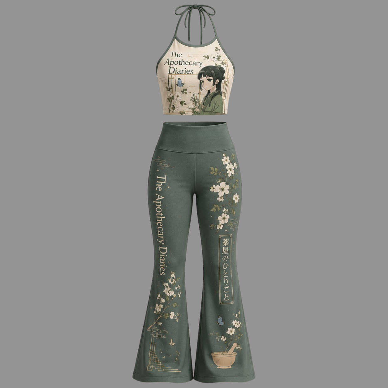 The Apothecary Diaries Halter Crop Top + High Waist Flared Pants Matching 2-Piece Set