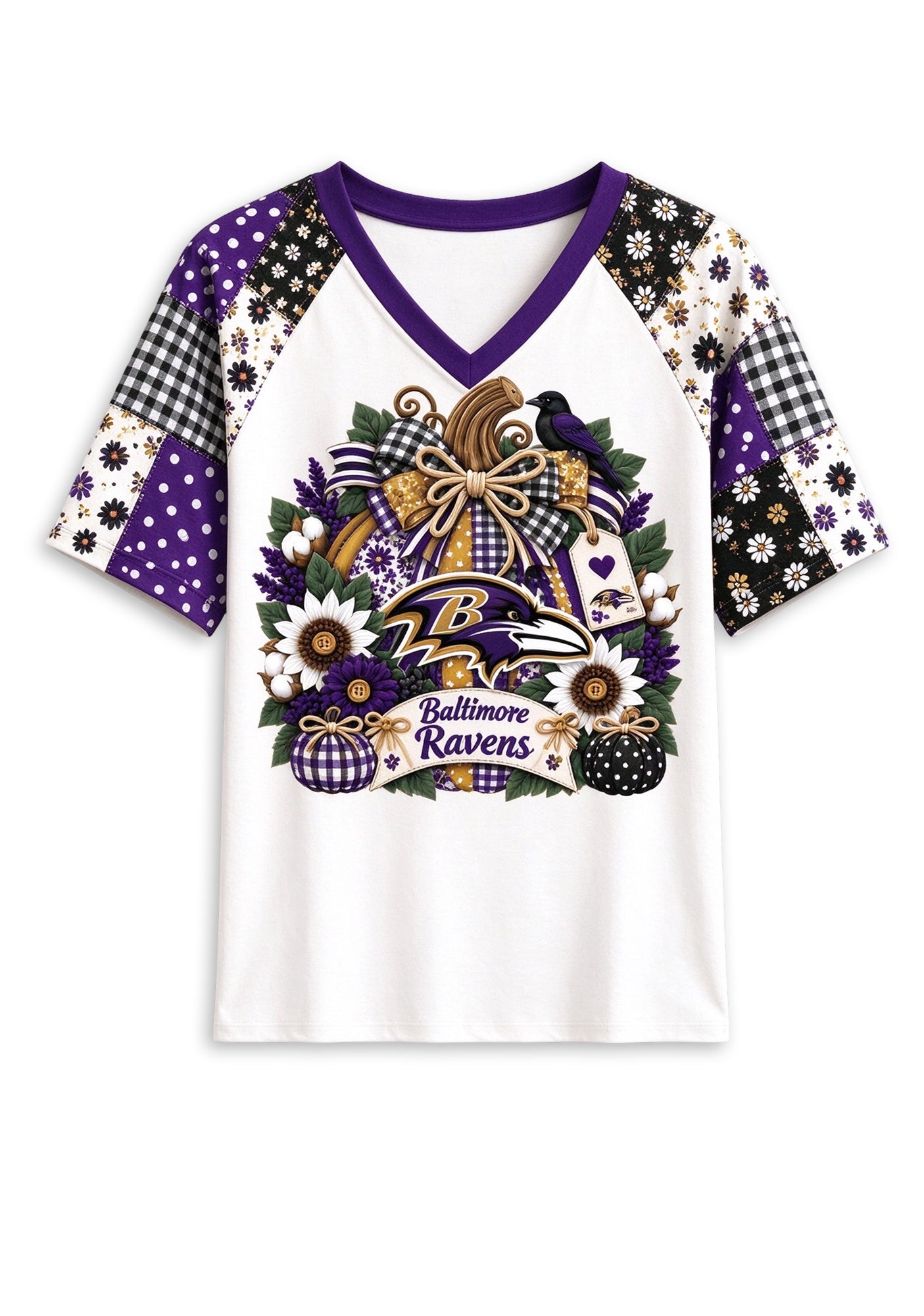Women's Baltimore Ravens Patchwork Sleeve V-Neck Raglan T-Shirt Secondary image
