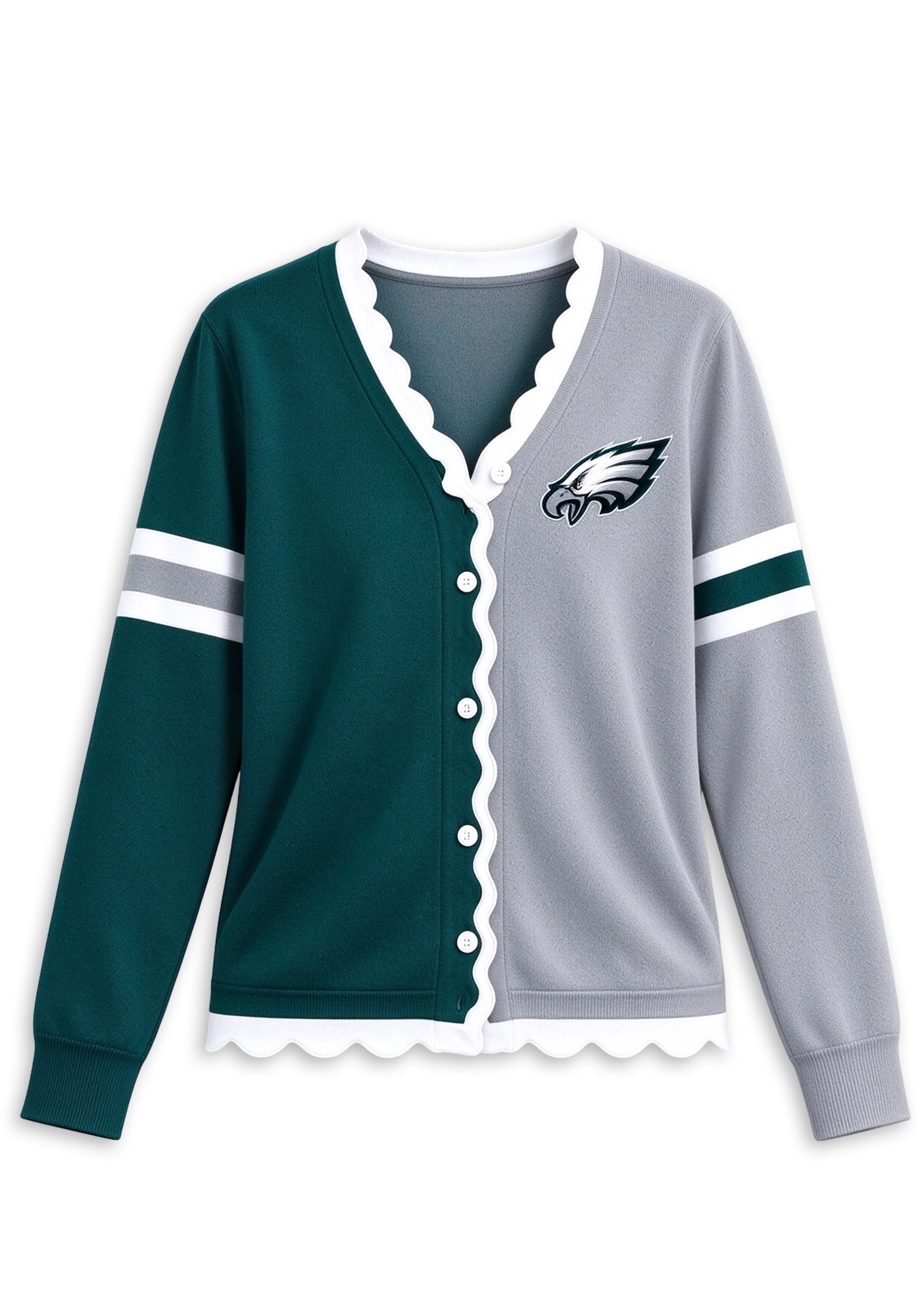Women's Philadelphia Eagles Color Block Scalloped Trim V-Neck Button Cardigan Secondary image