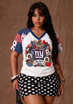 Women's New York Giants Patchwork Sleeve V-Neck Raglan T-Shirt