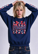 Women's New England Patriots Floral Bow Crewneck Sweatshirt