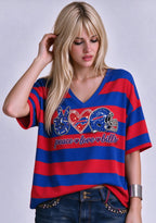Women's Peace Love Buffalo Bills Football Striped V Neck T-Shirt