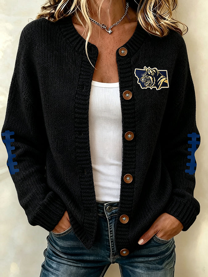 Women's Football Fans Printed Knitted Cardigan Top
