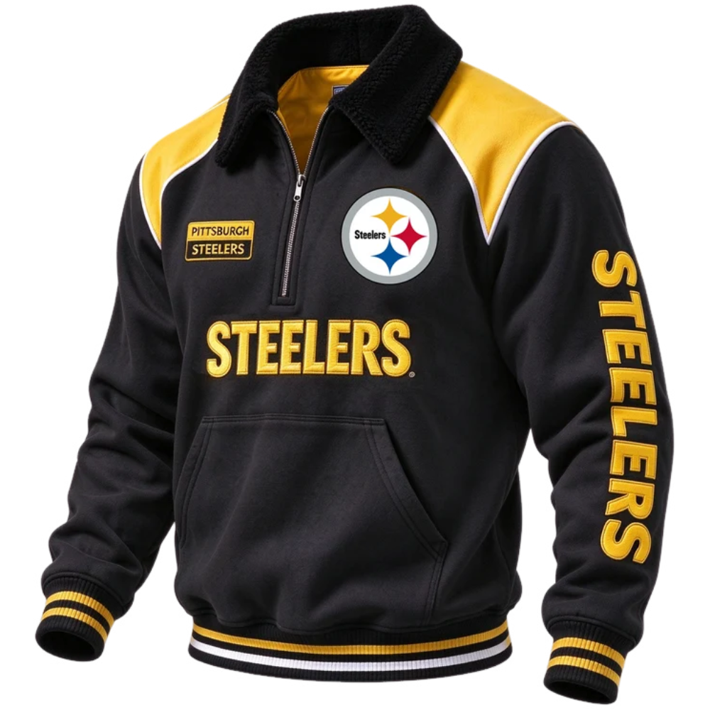 Pittsburgh Steelers Sherpa Collar 1/4 Zip Fleece Pullover NFL Fan Jacket