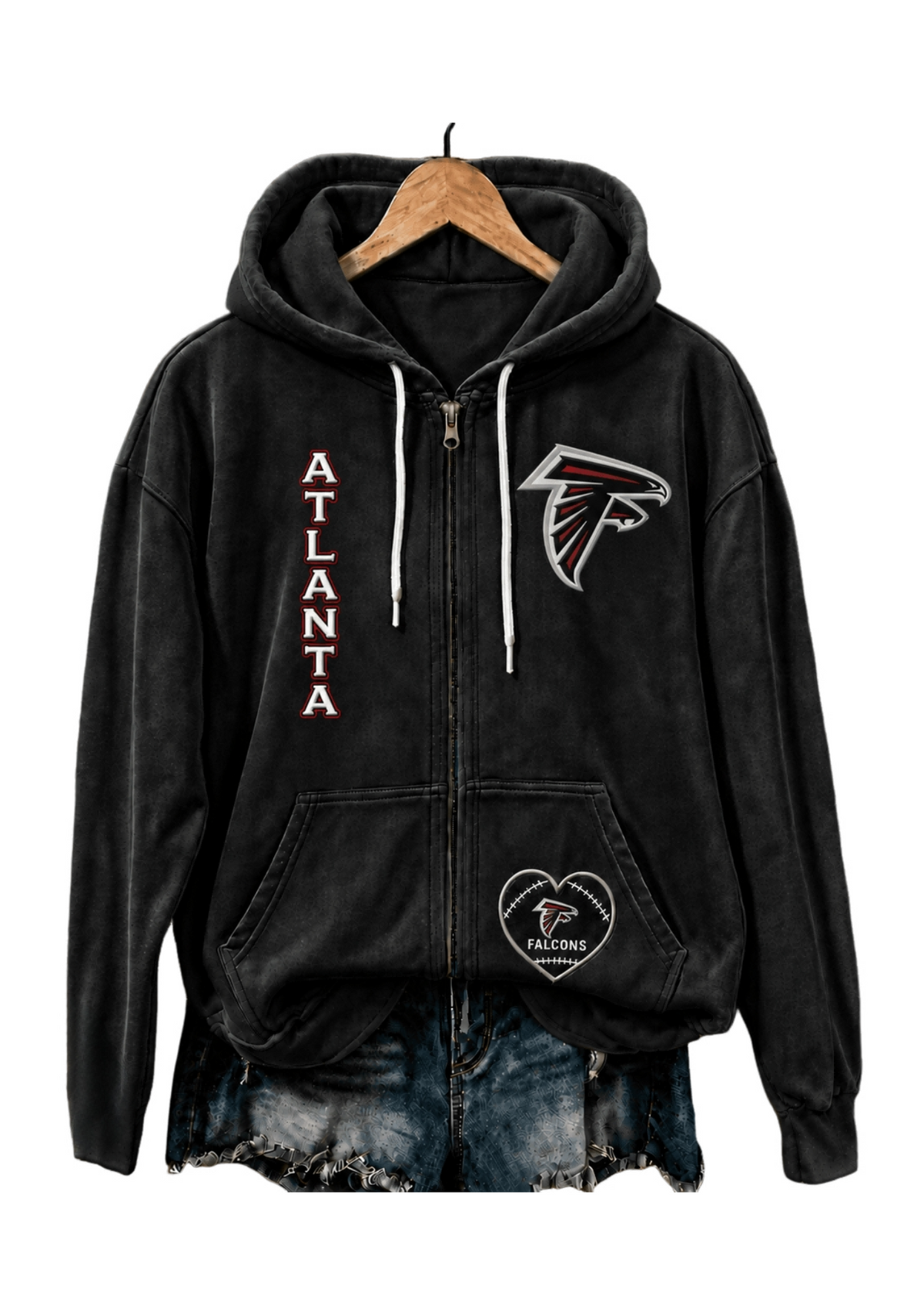 Atlanta Falcons Women Heart Football Graphic Zip Up Hoodie