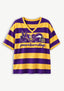 Women's Peace Love Minnesota Vikings Football Striped V Neck T-Shirt