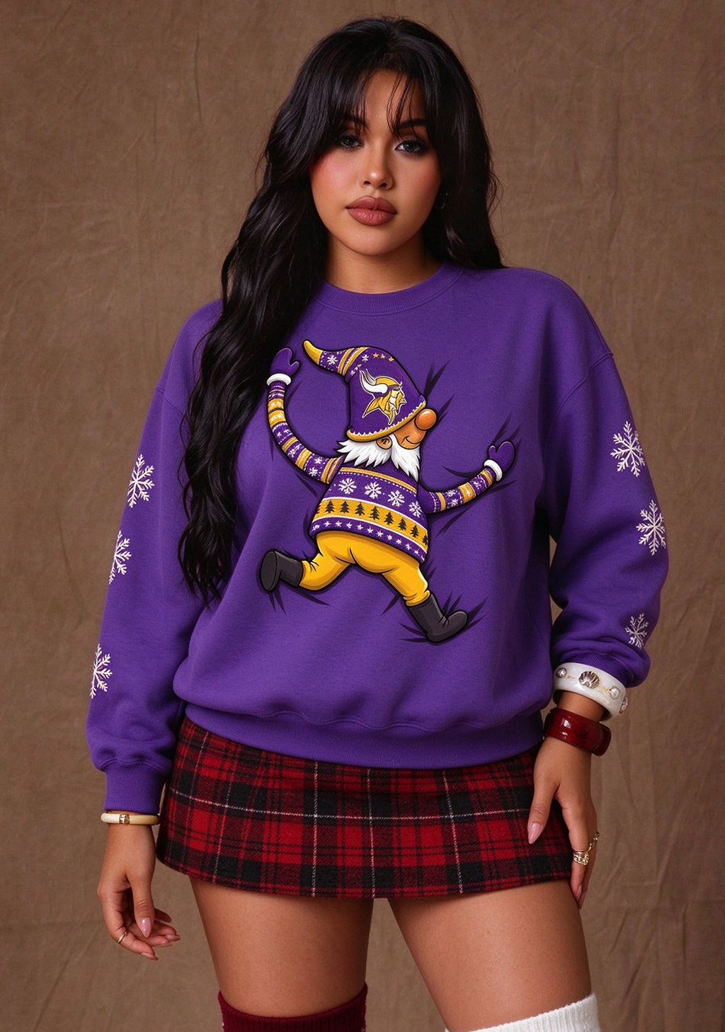 Women's Minnesota Vikings Christmas Gnome Crewneck Sweatshirt