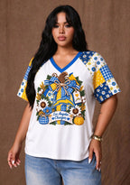 Women's Los Angeles Chargers Patchwork Sleeve V-Neck Raglan T-Shirt