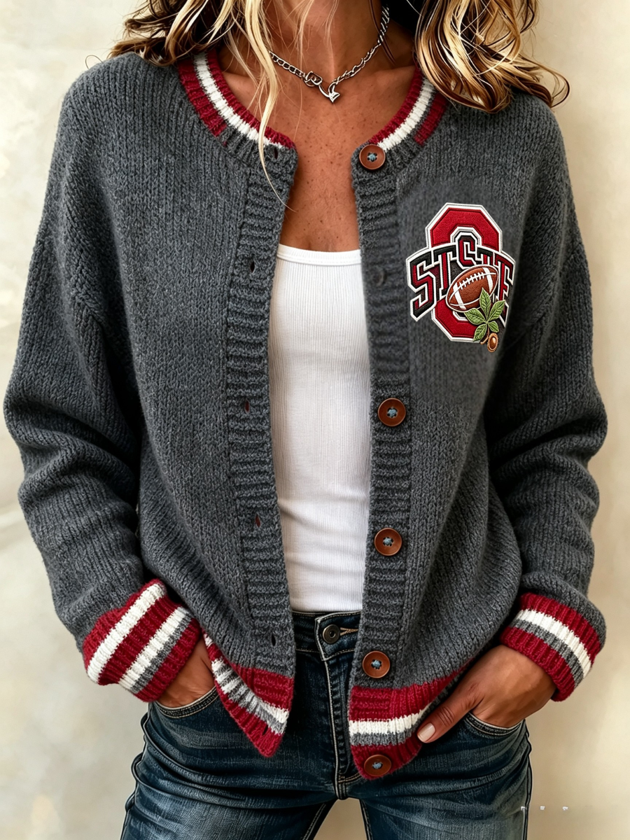 Women's Football Printed Knitted Cardigan