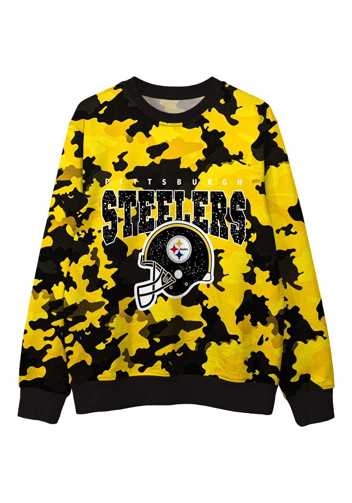 Pittsburgh Steelers Yellow Black Camo Graphic Crewneck Sweatshirt