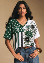 Women's New York Jets American Flag Floral V-Neck T-Shirt