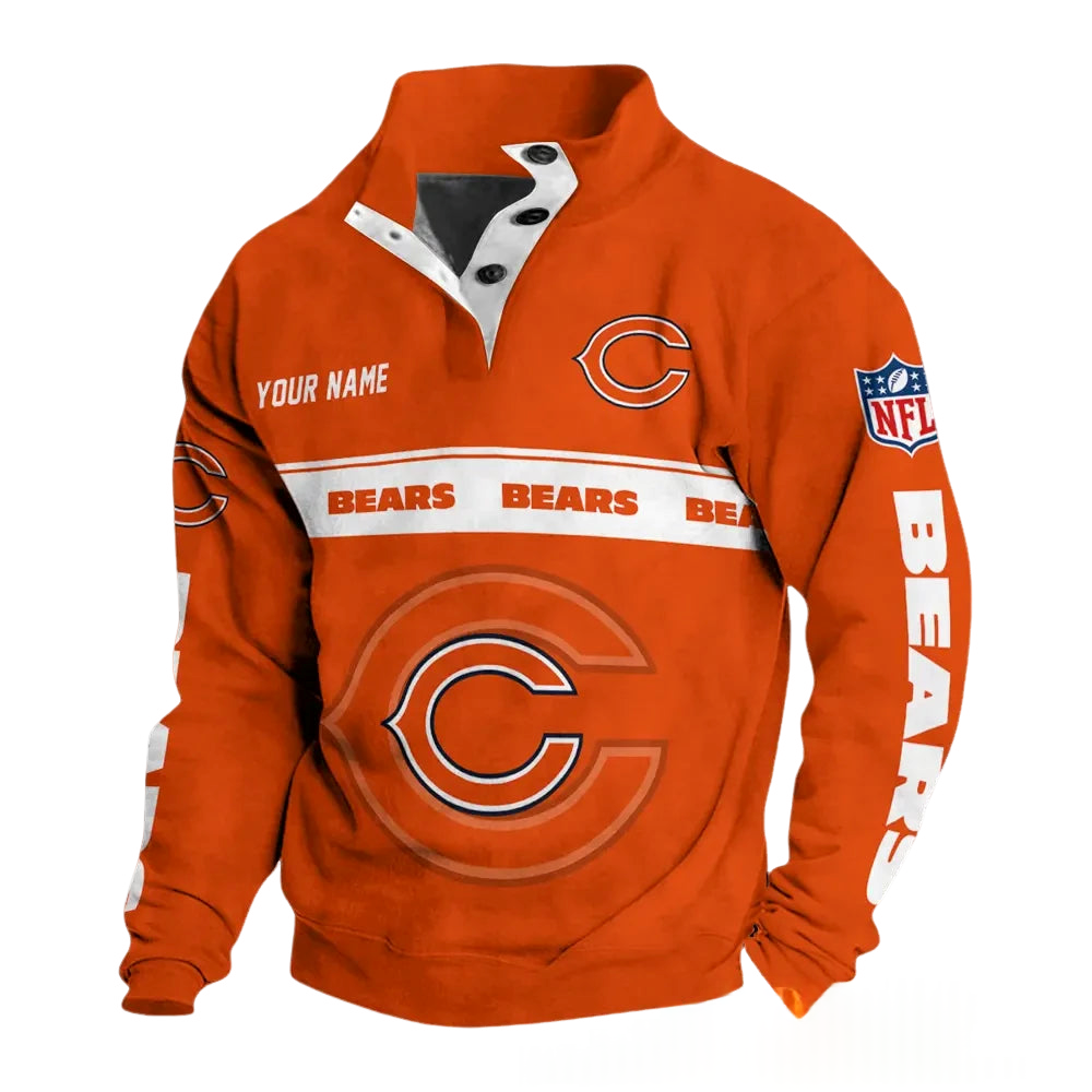 Chicago Bears Solid Orange Custom Button Mock Neck Sweatshirt