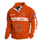 Chicago Bears Solid Orange Custom Button Mock Neck Sweatshirt