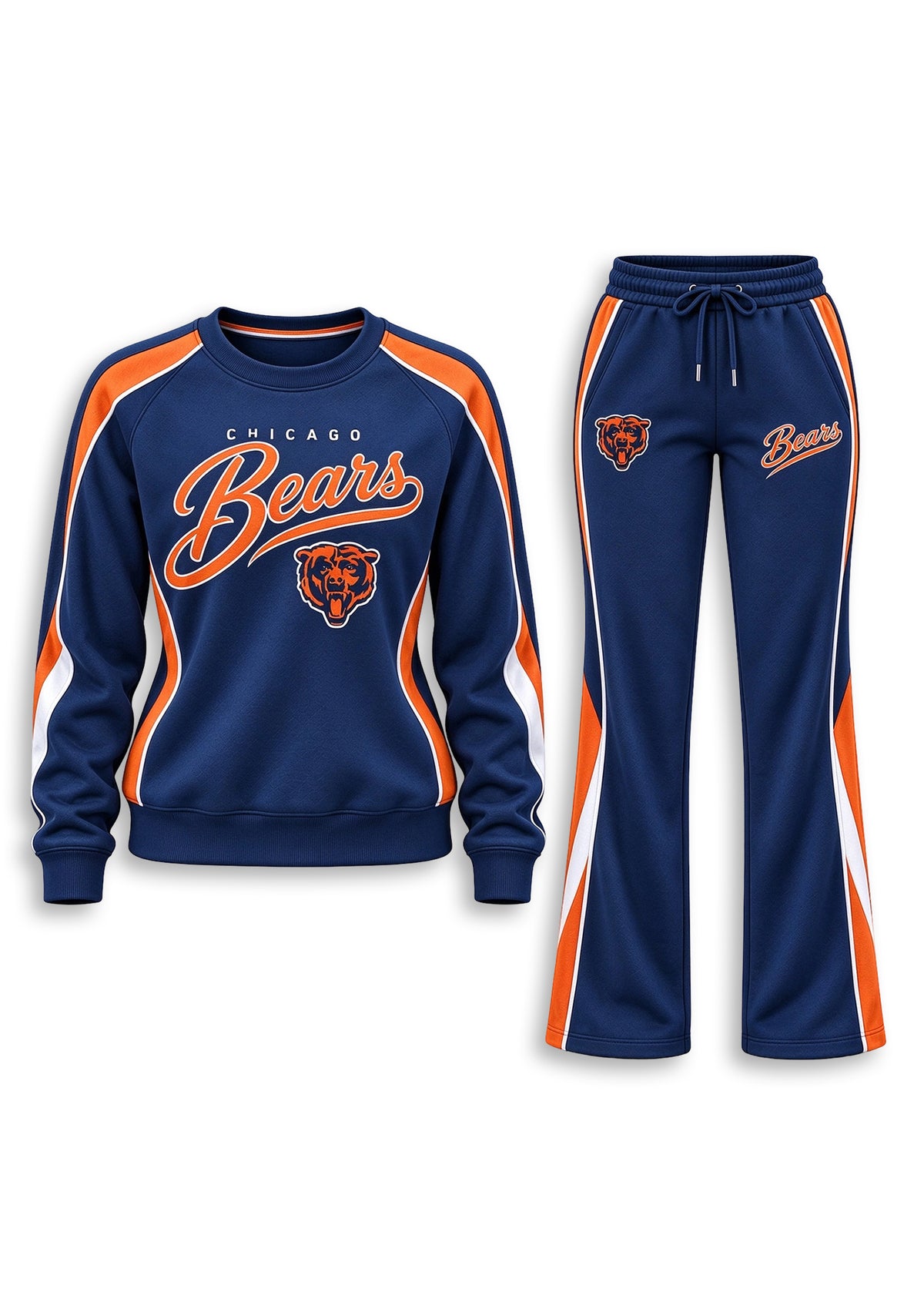 Women's  Chicago Bears Crewneck Sweatshirt & Flared Pants 2 Piece Set