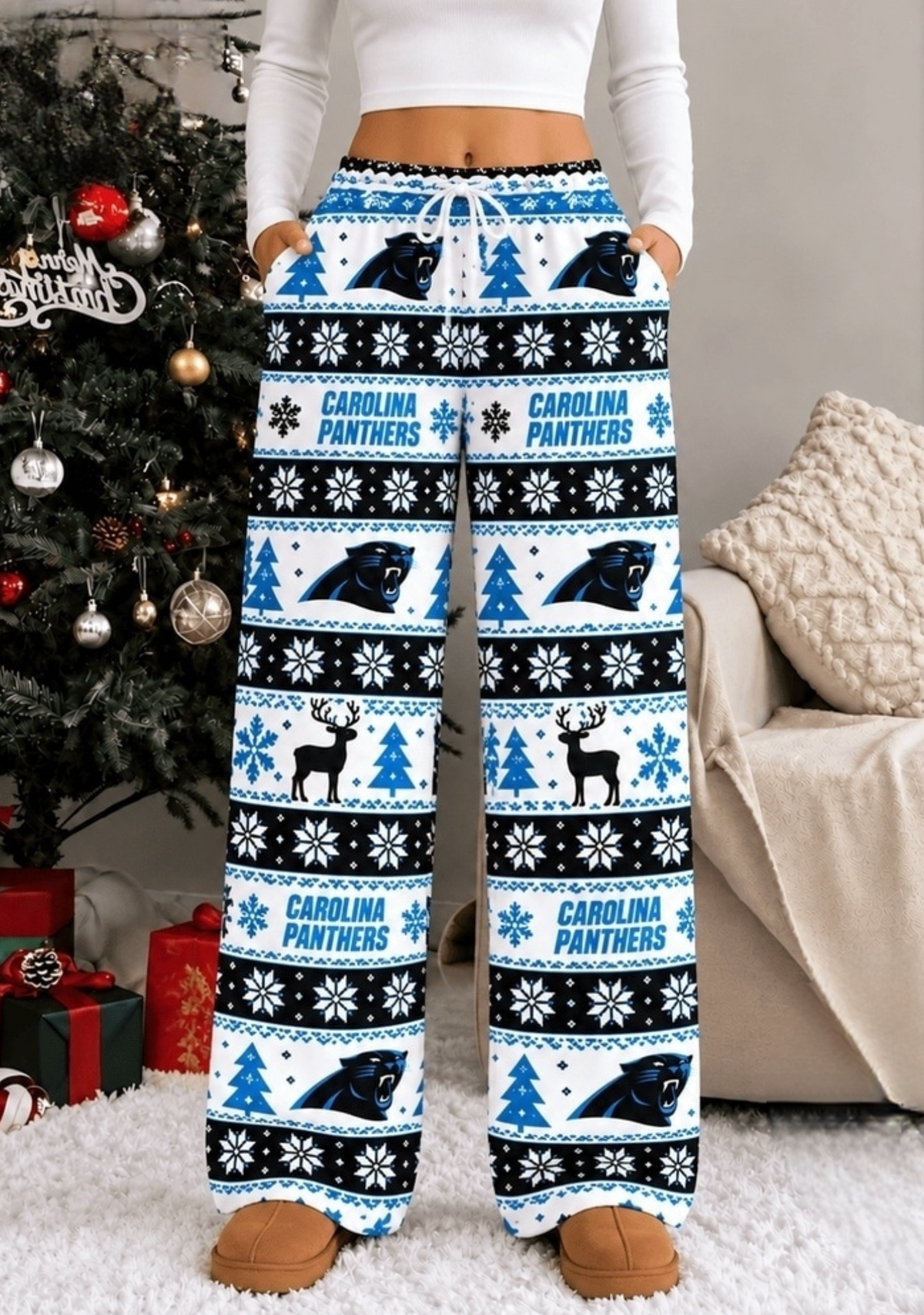 Womens Carolina Panthers Christmas Wide Leg Pants