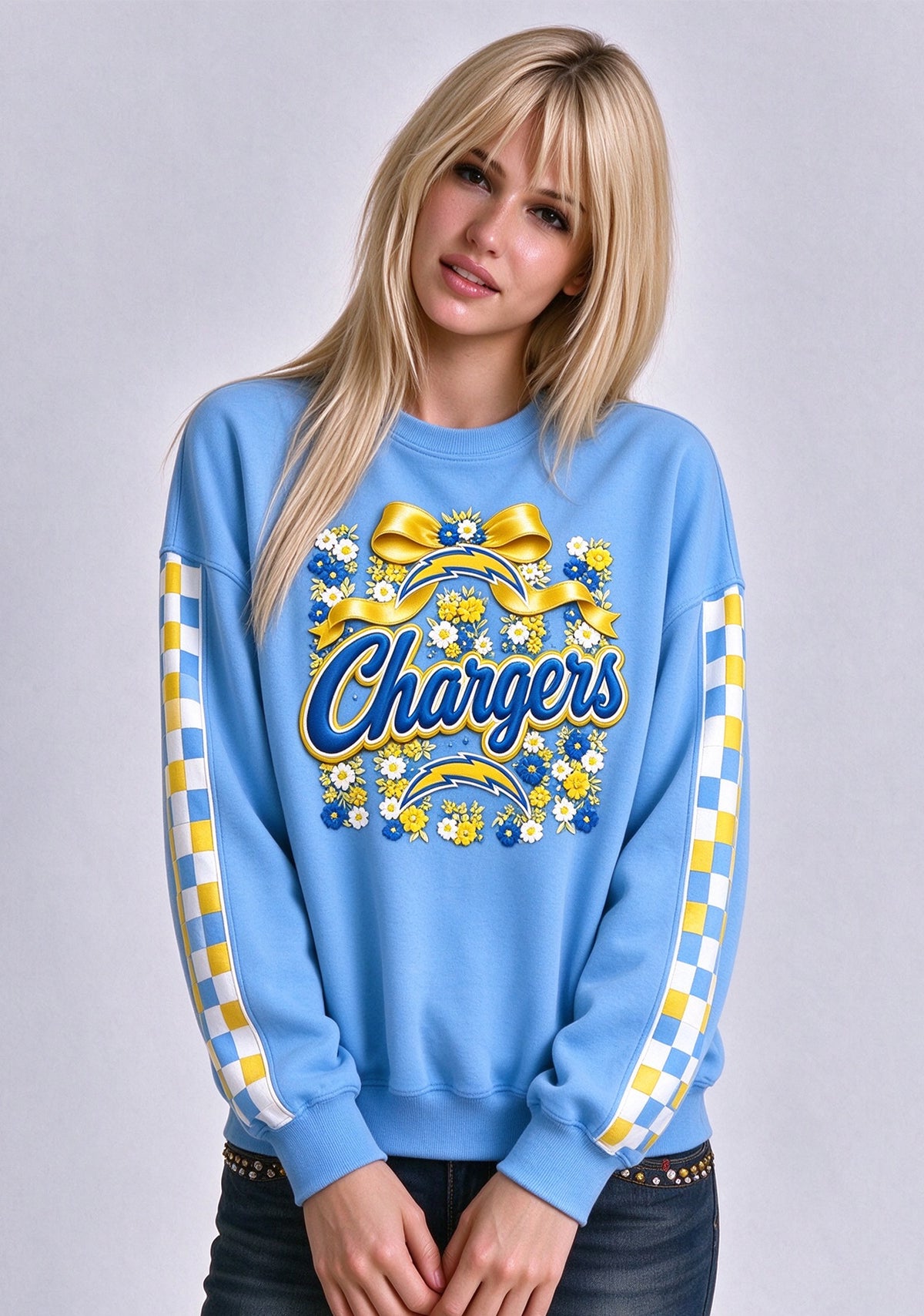Women's Los Angeles Chargers Floral Bow Crewneck Sweatshirt