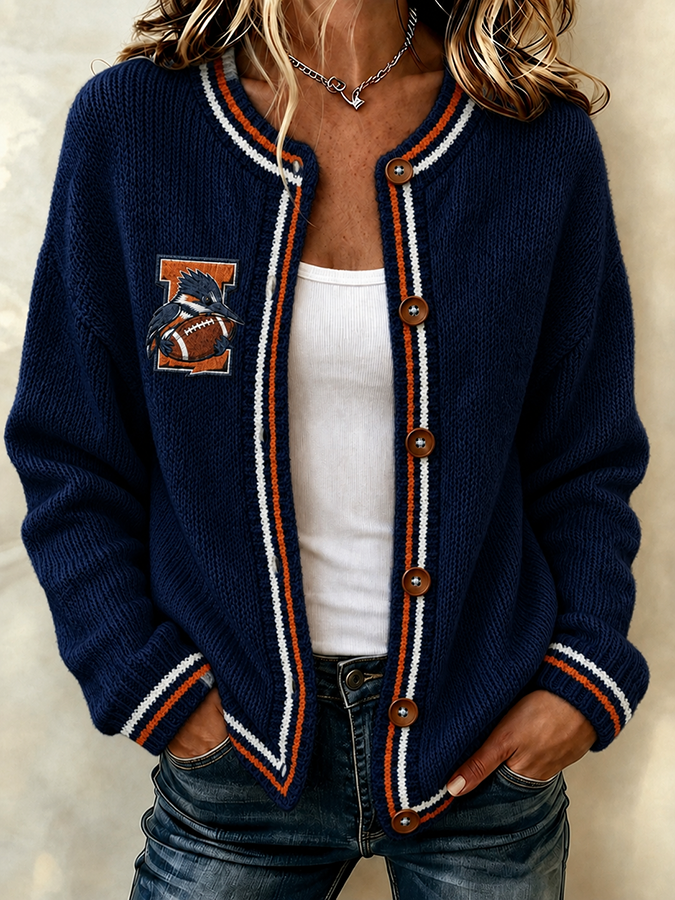 Women'S Casual Football Print Knitted Cardigan Top