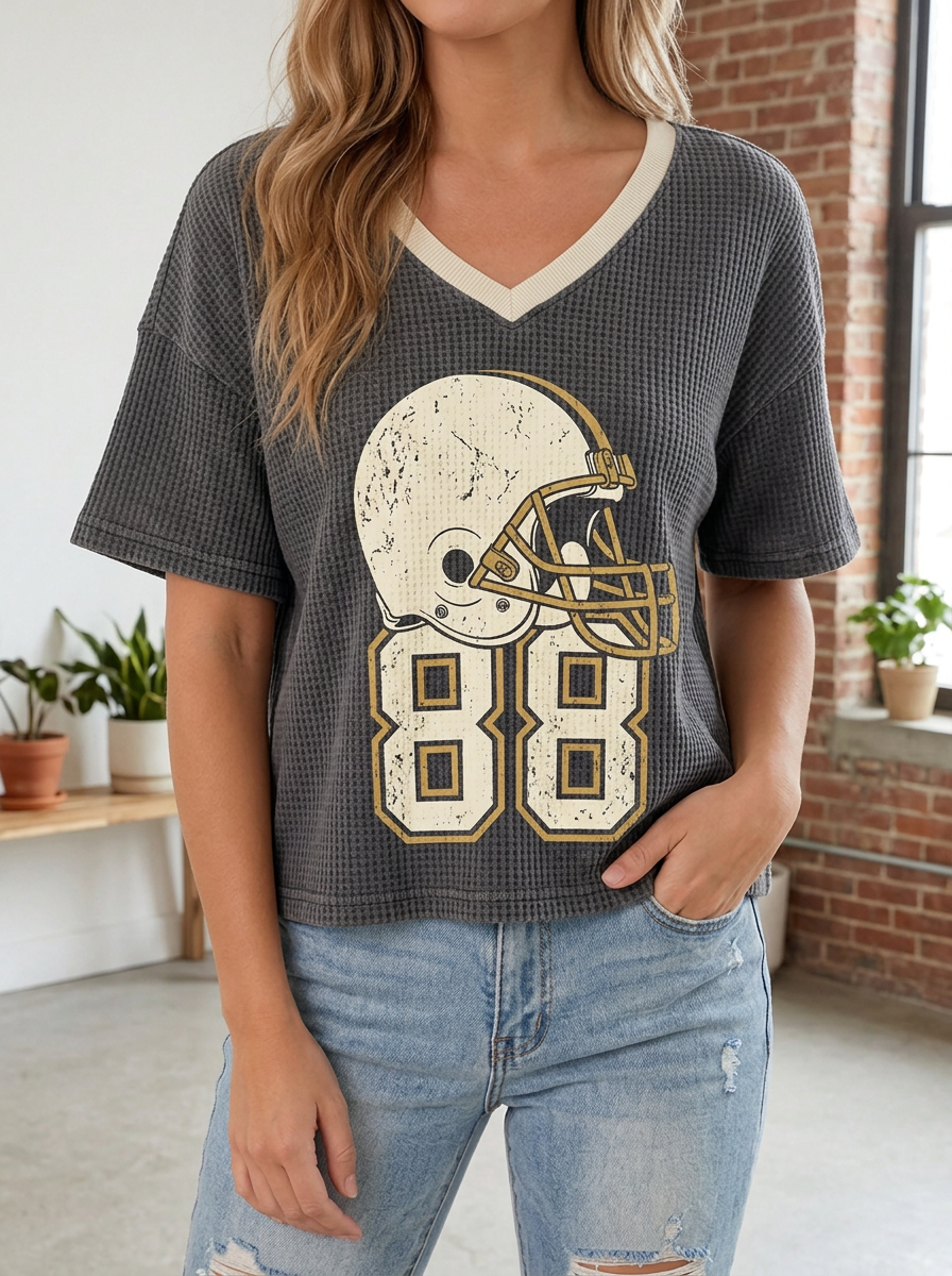 Women's Gridiron Football Fan Helmet Printed Waffle Knit Top Main image
