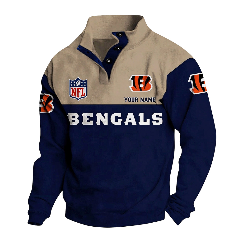 Men's Cincinnati Bengals Button Mock Neck Sweatshirt