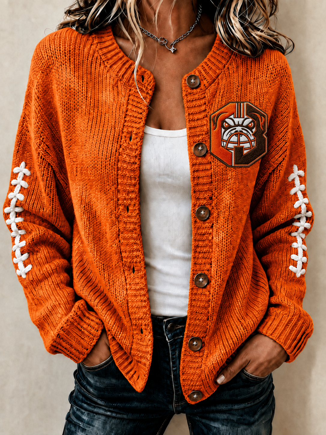 Women'S Football Printed Knitted Cardigan Main image