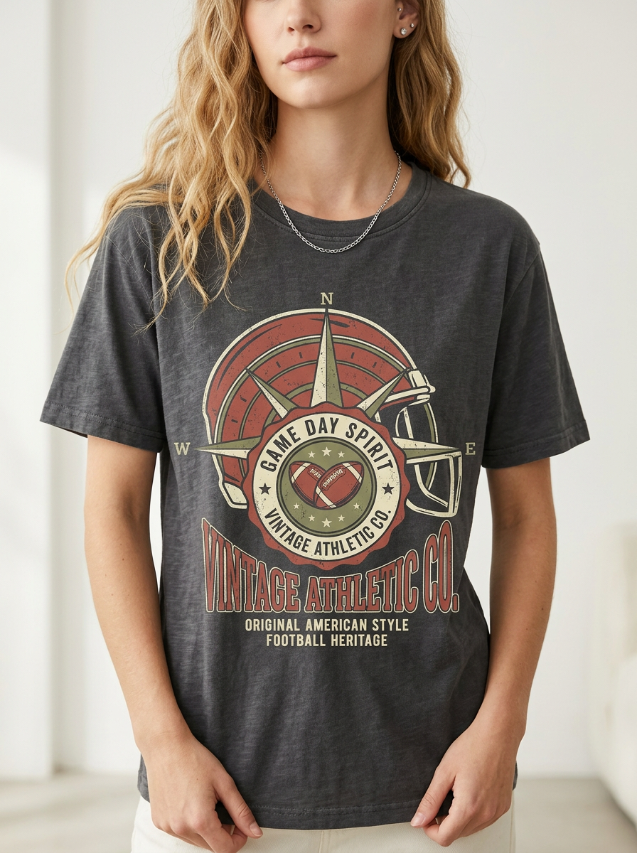 Women's Football Lover Vintage Athletic Helmet Printed T-Shirt