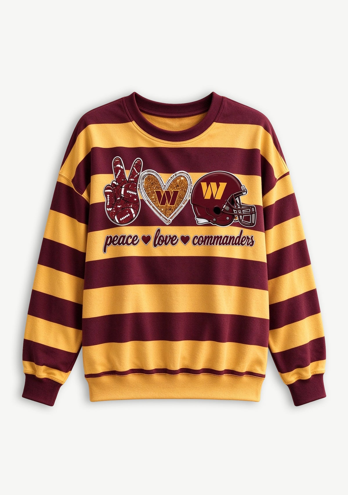 Women's Peace Love Washington Commanders Striped Crewneck Sweatshirt