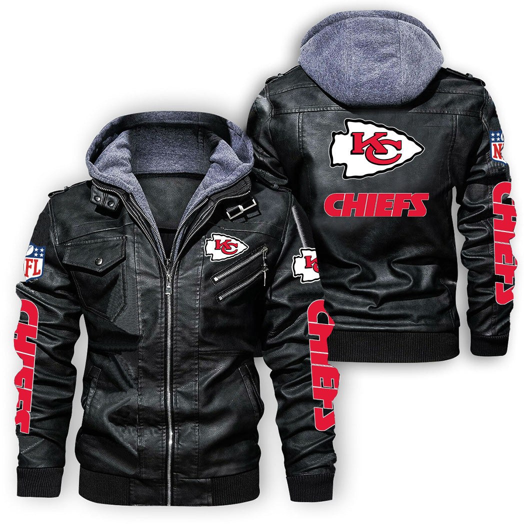 Kansas City Chiefs Graphic PU Faux Leather Hooded Jacket