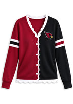 Women's Arizona Cardinals Color Block Scalloped Trim V-Neck Button Cardigan
