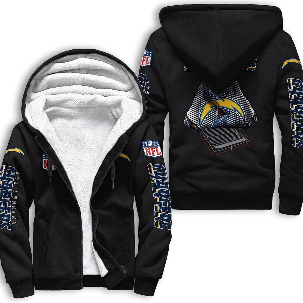 Los Angeles Chargers Fleece Lined Zip Up Football Fan Hooded Jacket