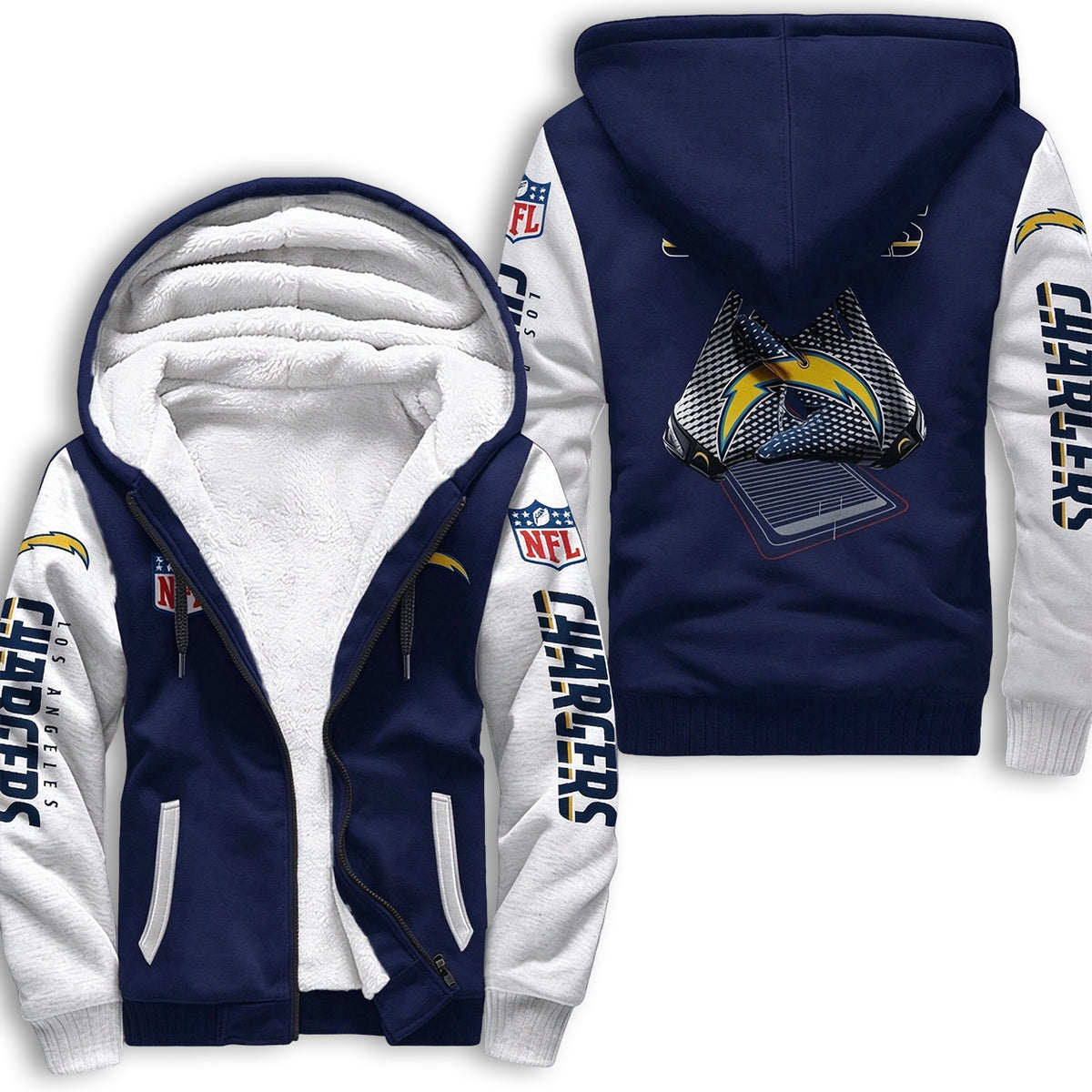 Los Angeles Chargers Color Block Fleece Lined Zip Up Football Fan Hooded Jacket Main image
