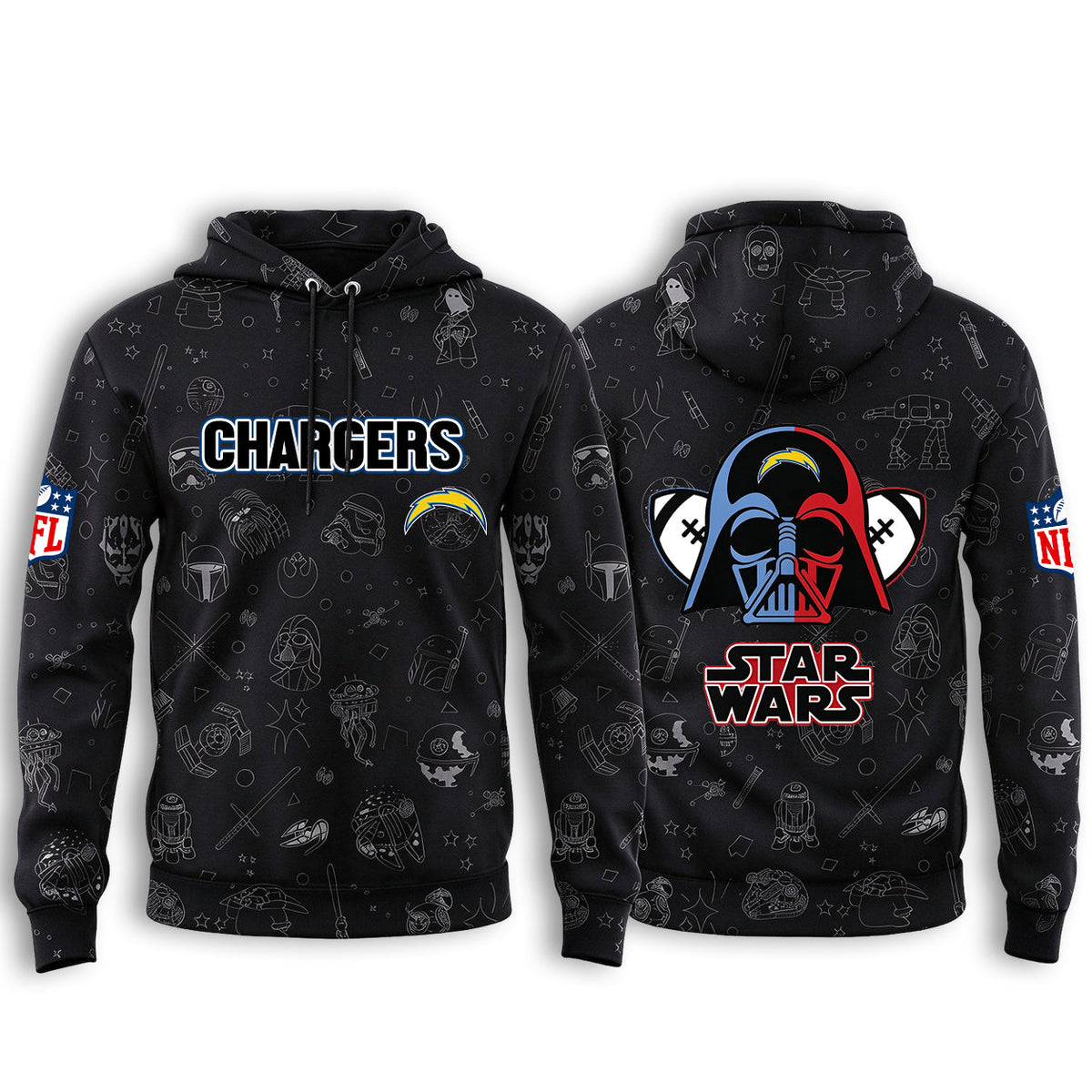 Los Angeles Chargers Black Star Wars Graphic Hoodie