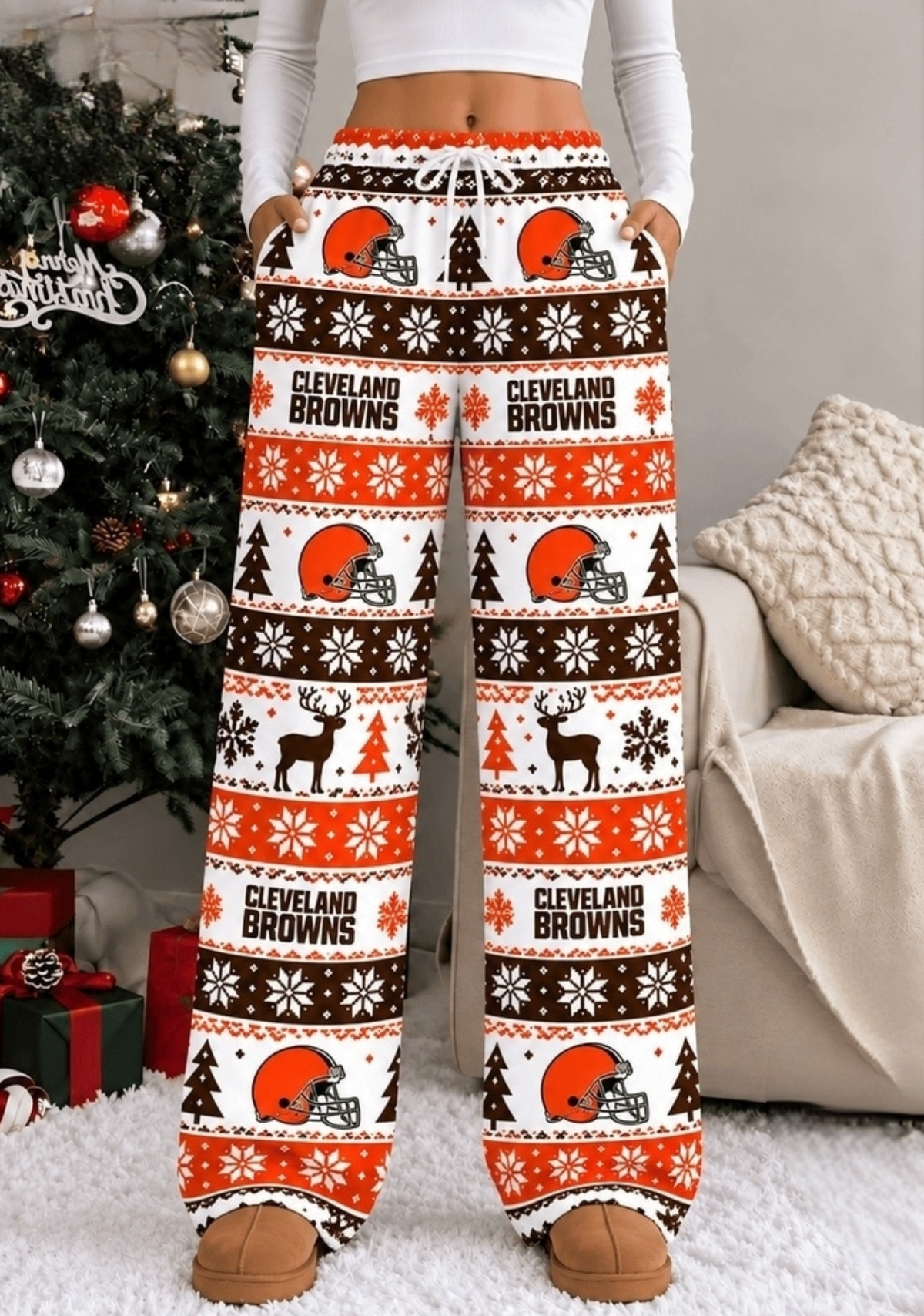 Womens Cleveland Browns Christmas Wide Leg Pants Main image