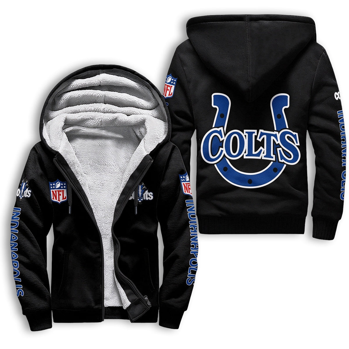 Indianapolis Colts Fleece Lined Zip Up Football Fan Hooded Jacket