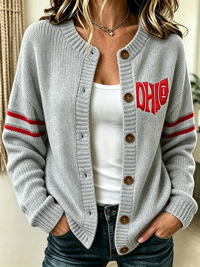 Women'S Casual Football Plant Knitted Cardigan Top