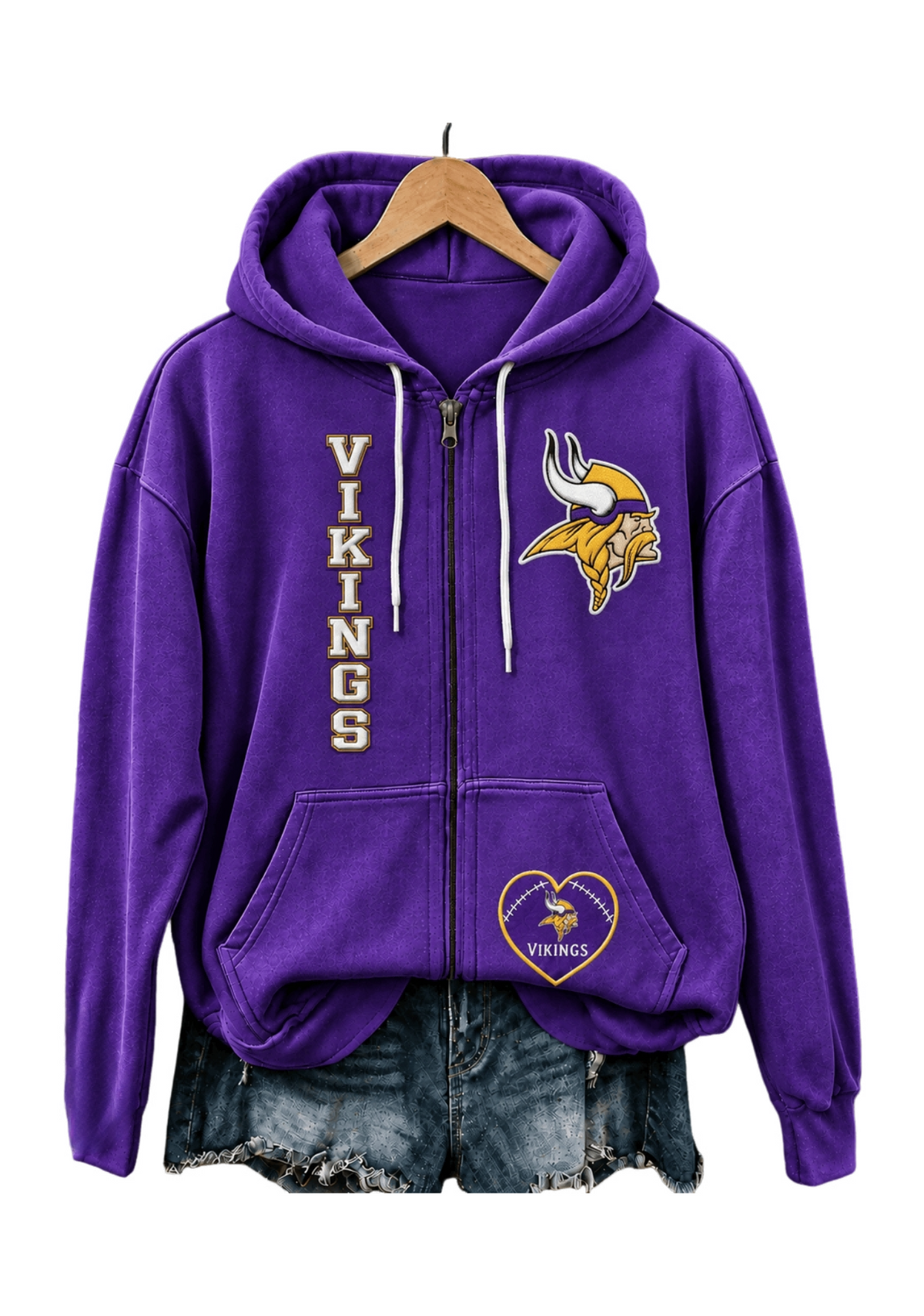 Minnesota Vikings Women Heart Football Graphic Zip Up Hoodie