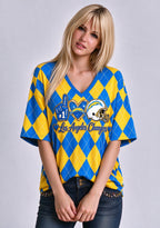 Women's Los Angeles Chargers Argyle #1 Fan Heart Helmet V-Neck T-Shirt