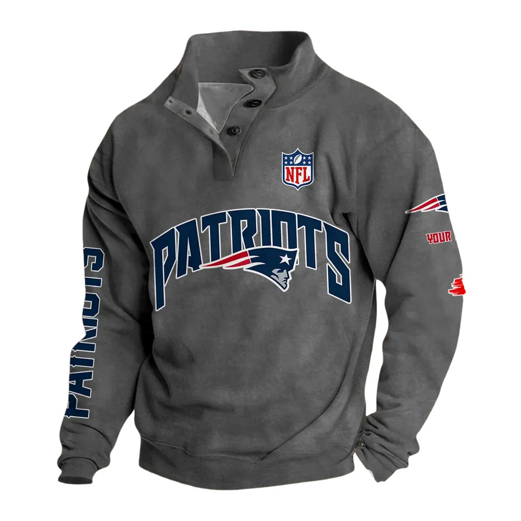 New England Patriots Custom Button Mock Neck Sweatshirt