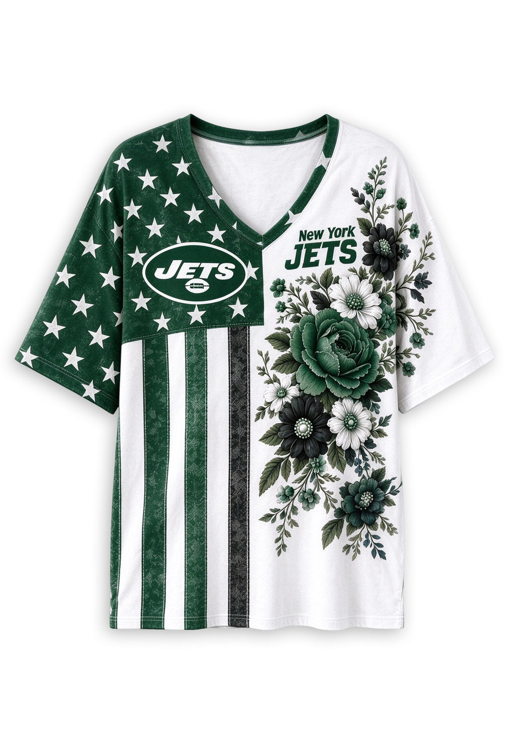Women's New York Jets American Flag Floral V-Neck T-Shirt