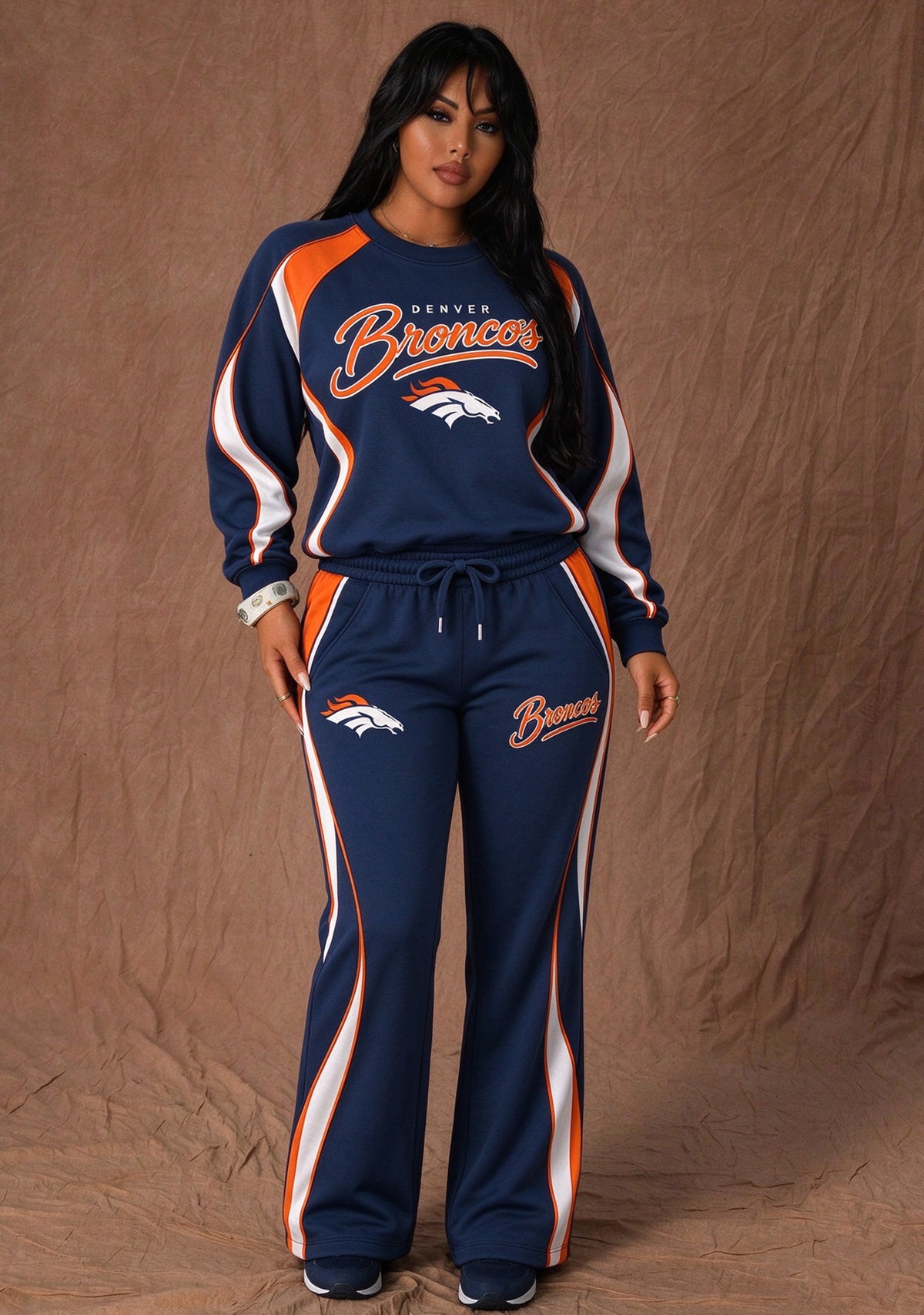 Women's Denver Broncos Crewneck Sweatshirt & Flared Pants 2 Piece Set Main image