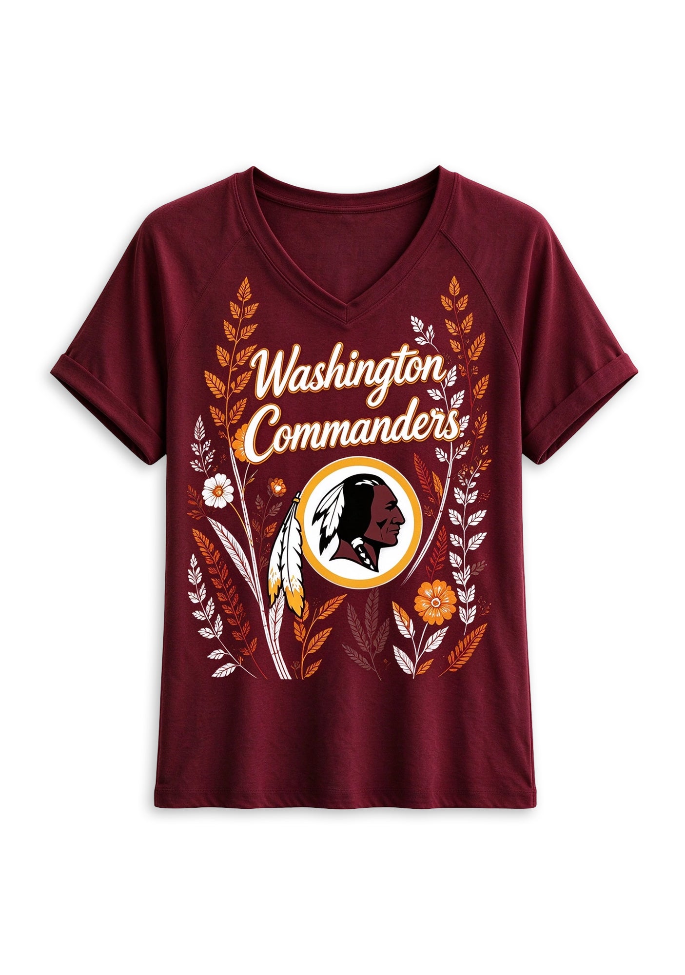 Women's Washington Commanders Wildflower Graphic V-Neck Raglan Rolled T-Shirt Secondary image