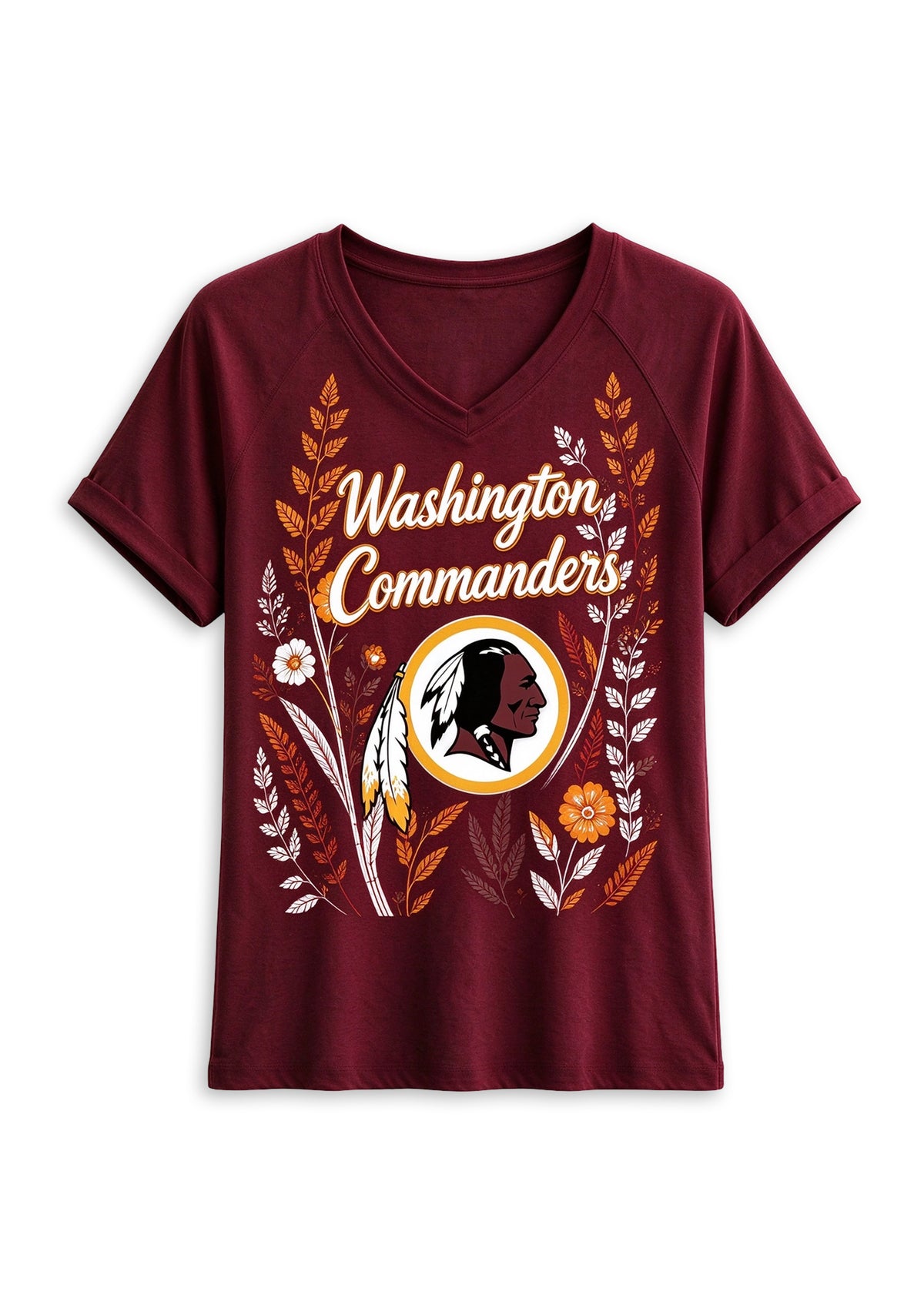 Women's Washington Commanders Wildflower Graphic V-Neck Raglan Rolled T-Shirt