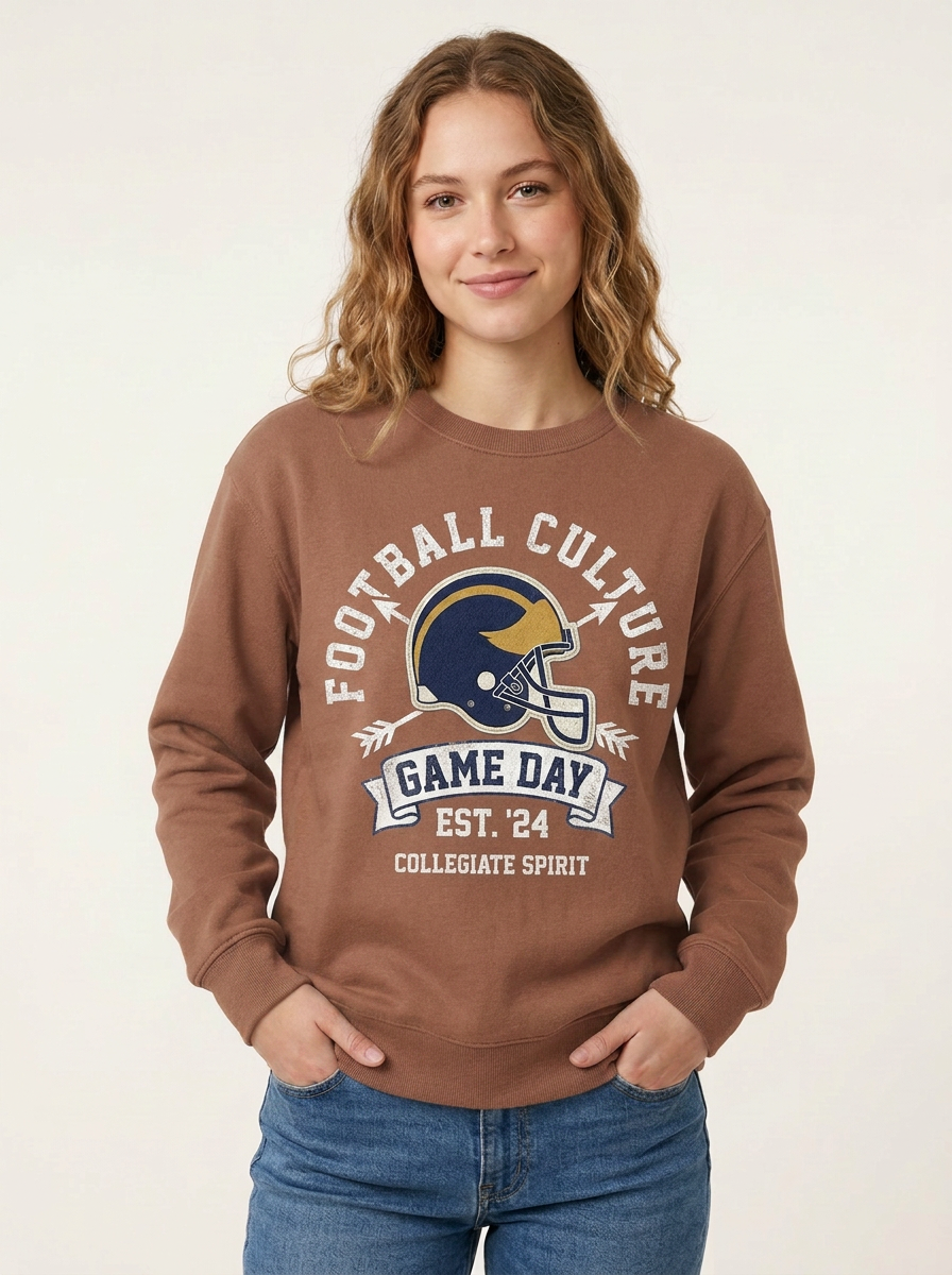 Women's Football Culture Helmet Game Day Printed Long-Sleeve T-Shirt