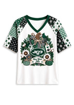 Women's New York Jets Patchwork Sleeve V-Neck Raglan T-Shirt